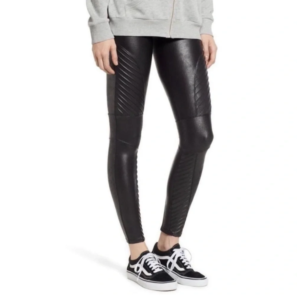 SPANX Black Faux Leather Moto Leggings - Picture 6 of 7